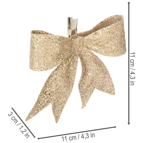 Glitzerschleife Gold Kunststoff mit Clip 11cm 4er-Set | Floristik21.de