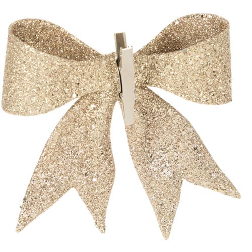 Glitzerschleife Gold Kunststoff mit Clip 11cm 4er-Set | Floristik21.de