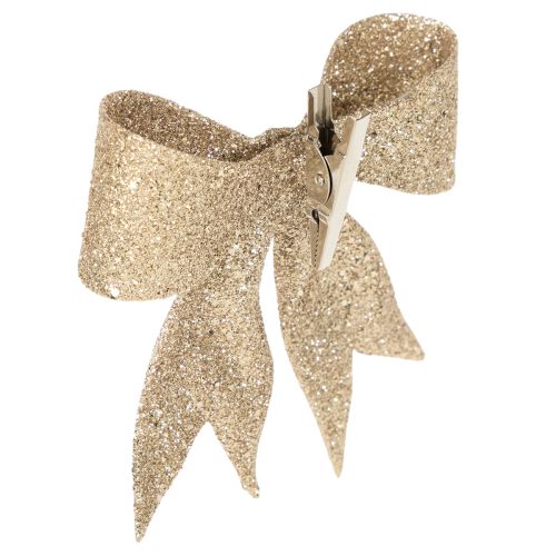 Glitzerschleife Gold Kunststoff mit Clip 11cm 4er-Set | Floristik21.de