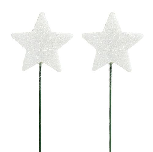 Floristik21 Glitterstern am Draht Weiß 4cm L22cm 60St