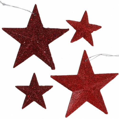 Floristik21 Glitterstern Rot- Mix 9,5/5cm 18St