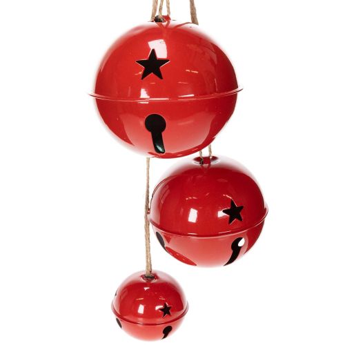 Rote Metallglocken 3er-Set mit Juteband 14/12/8 cm