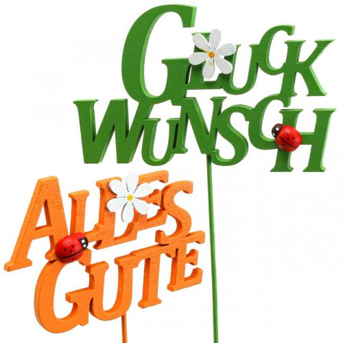 Glückwunsch Blumenstecker Pflanzenstecker Holz 8cm 6St