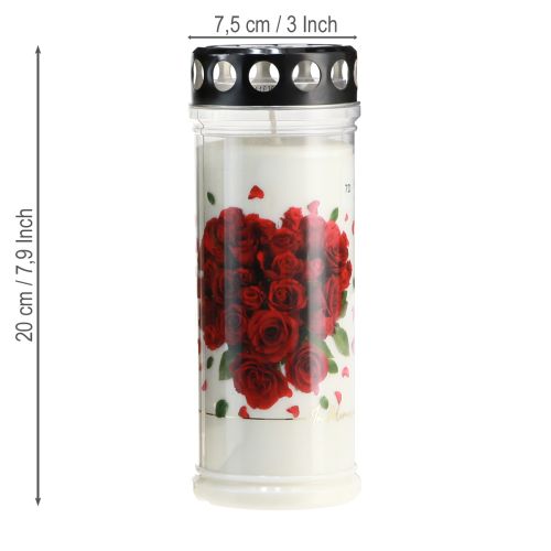 Artikel Grabkerze Rosen Grablicht Weiß 7 Tage Ø7,5cm H20cm 2St - Langanhaltende Trauerbekundung
