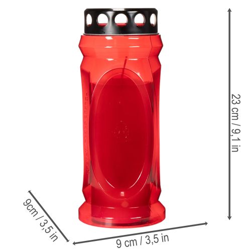 Grabkerze Rot Deckel Schwarz Gedenkkerze 4 Tage H22,5cm | Floristik21.de