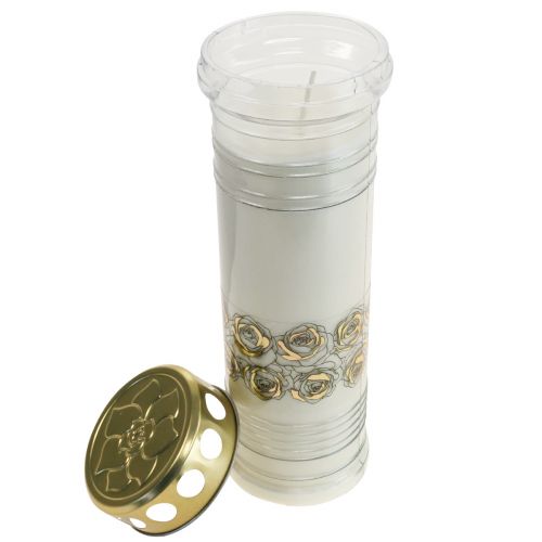 Artikel Grabkerze Weiß Rosen Gold Trauerlicht Ø7cm 23,5cm 100h 2St