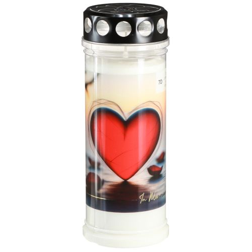 Floristik21 Grablicht Weiß mit Spruch im Mix Ø7cm H24,5cm 6St            Grablicht Pl.Ø7,5cmH21,5cm Ornamentica 7Tage HERZ 1St