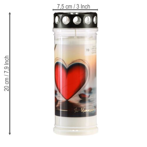 Floristik21 Grablicht Weiß mit Spruch im Mix Ø7cm H24,5cm 6St Grablicht Pl.Ø7,5cmH21,5cm Ornamentica 7Tage HERZ 1St