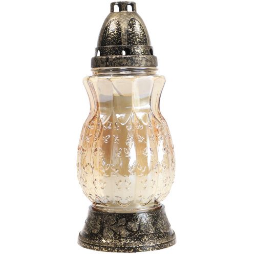 Grablicht Glas Ranken Rosen H26cm Ø12cm Getönt Gold 24–30h