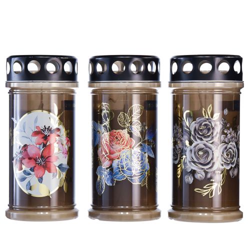 Grablichter Motivkerzen Blumen Ø7,5cmH16,5cm 3 Tage 3 St