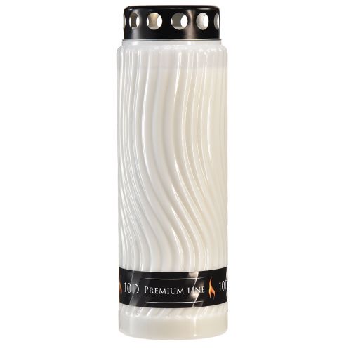 Floristik21 Grabkerze Deckel Motiv Blüte Weiß Schwarz 10 Tage H27cm