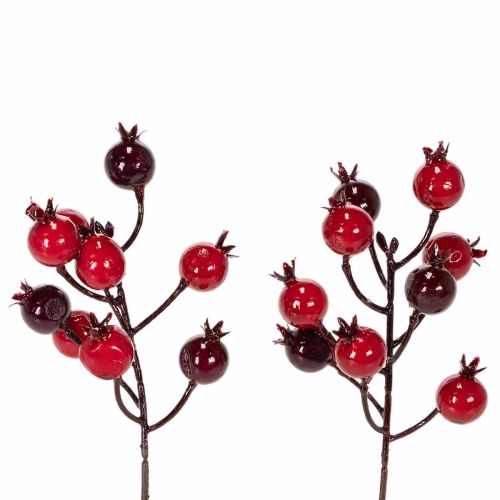 Kunstzweig Granatapfel, 19 cm, rot, 4 Stück, mit verzweigten Stielen