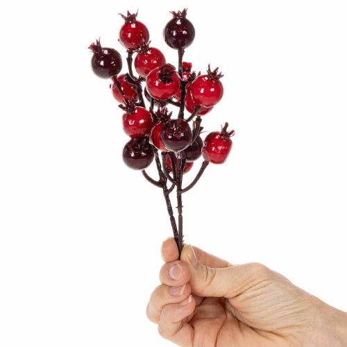 Kunstzweig Granatapfel, 19 cm, rot, 4 Stück, mit verzweigten Stielen | Floristik21.de