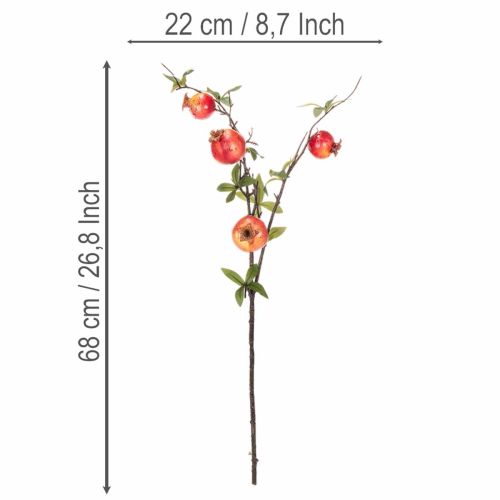 Künstlicher Granatapfelzweig, 68 cm, rote Früchte für Tischdekoration | Floristik21.de