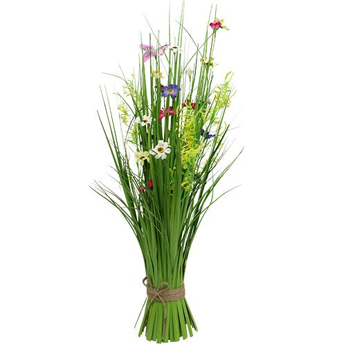 Künstliches Gras mit orangenen Blüten ca 35cm selbststehend