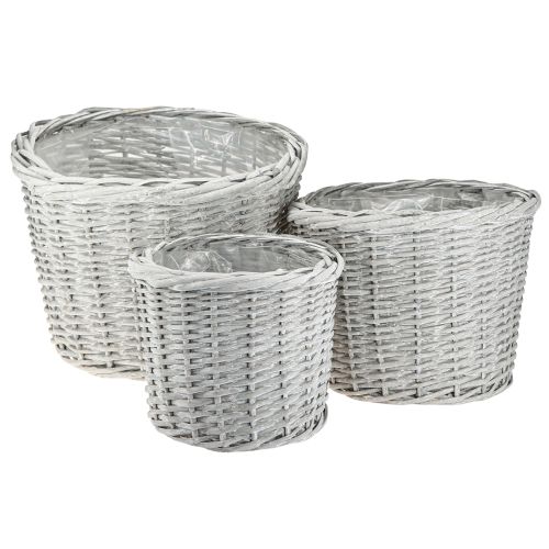 Großer Pflanzkorb mit Folie Set Weißgrau Ø43/34/28cm 3er-Set dekorativ