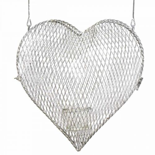Hängedeko Drahtherz, Teelichthalter zum Aufhängen 29×27,5cm