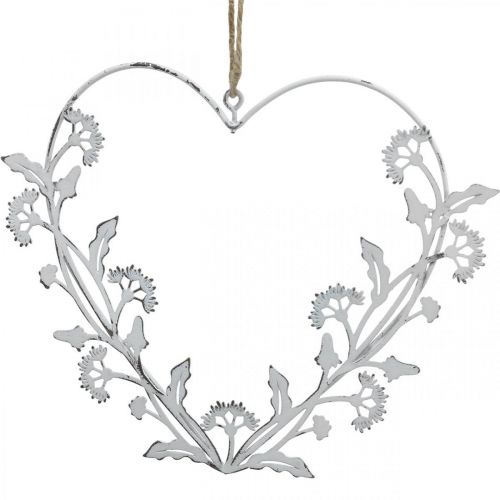 Deko Herz zum Hängen Vintage Pusteblumen Metall Weiß 17,5cm 3St