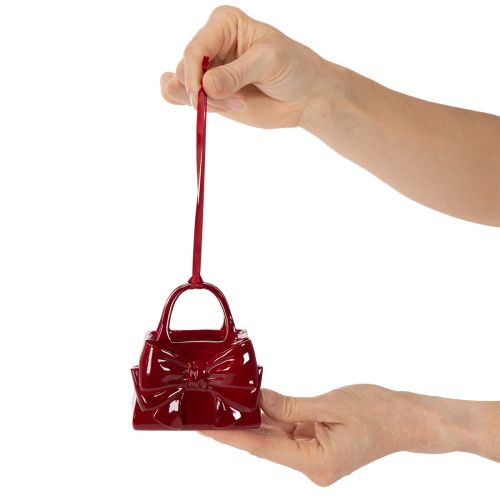 Deko-Handtasche Polyresin 10 cm Bordeauxrot mit Schleife | Floristik21.de
