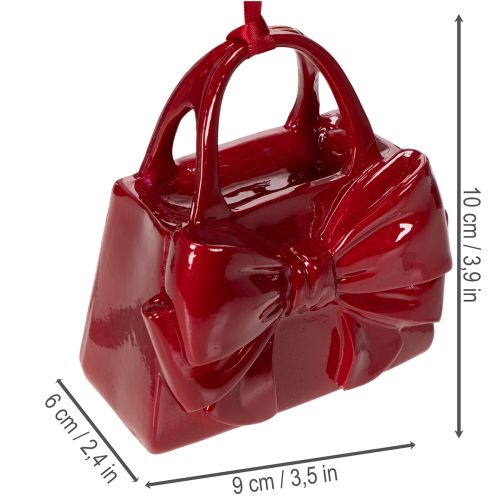 Deko-Handtasche Polyresin 10 cm Bordeauxrot mit Schleife | Floristik21.de