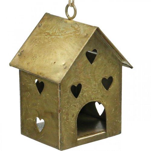 Weihnachtsanhänger Metall Haus Vintage Gold H9,5cm 3St