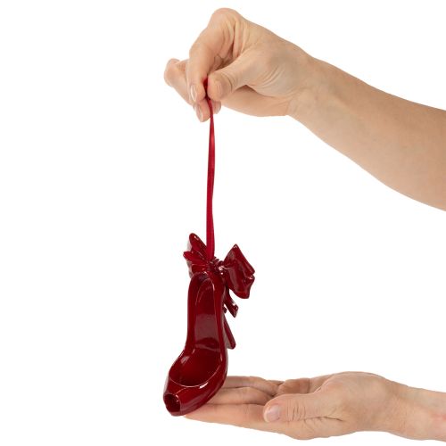 Artikel Deko-Schuh aus Polyresin bordeauxrot mit Schleife 10 cm