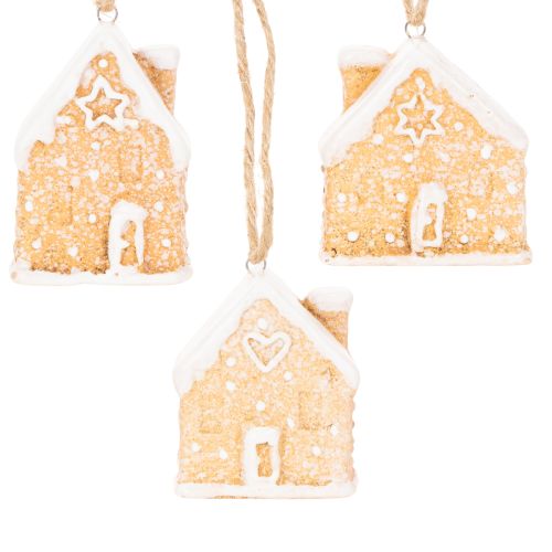 Keramik Lebkuchenhaus Hängedeko 6cm natur/weiß 3er-Set Innenbereich | Floristik21.de