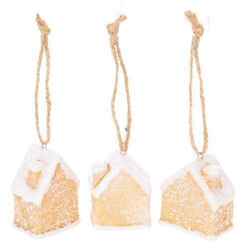 Keramik Lebkuchenhaus Hängedeko 6cm natur/weiß 3er-Set Innenbereich | Floristik21.de
