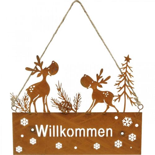 Floristik21 Willkommensschild Edelrost Rentier Winterdeko L22cm 2St