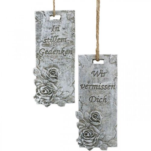 Floristik21 Grabschmuck Anhänger Rosen Sortiert Grau, Weiß 11,5×5cm 4 St