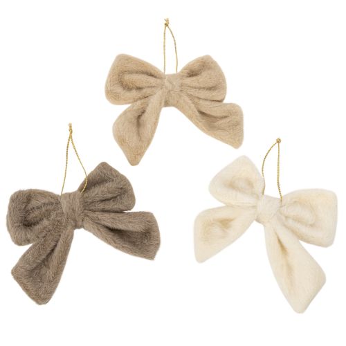 Dekoschleife Plüsch mit Aufhänger 14x16cm Braun Beige Cremeweiß Indoor 3er-Set