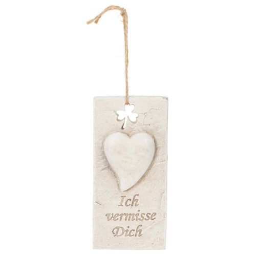 Anhänger Dekoschild 12cm cremebeige mit Herzmotiv für Gedenkfloristik
