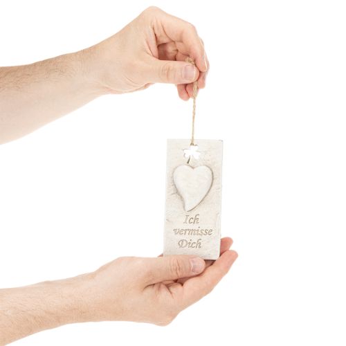 Anhänger Dekoschild 12cm cremebeige mit Herzmotiv für Gedenkfloristik | Floristik21.de