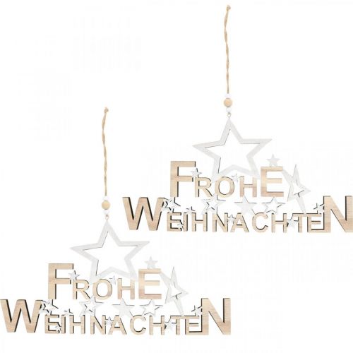 Artikel Holzdeko Frohe Weihnachten, Sterndeko, Dekohänger Advent Natur, Weiß H15cm B30cm 2 St