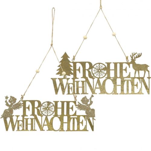 Artikel Weihnachtsdeko, “Frohe Weihnachten”, Rentier, Engel Golden 27/28×11cm 2er-Set