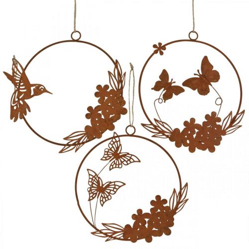 Fensterdeko Frühling, Hängedeko Wand Metall Rostoptik 18/18,5cm 3St