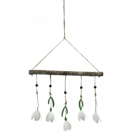 Floristik21 Deko-Ast mit Blüten, Frühling, Schneeglöckchen zum Hängen, Metallblüten L48cm B90cm