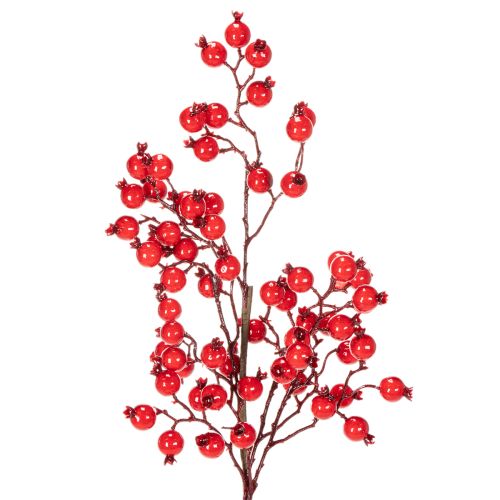 Künstlicher Hagebuttenzweig 62 cm Rot mit glänzenden Beeren für Innenbereich