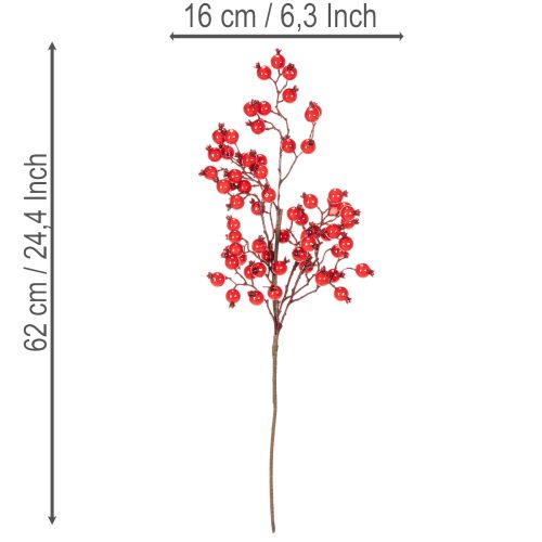 Künstlicher Hagebuttenzweig 62 cm Rot mit glänzenden Beeren für Innenbereich | Floristik21.de