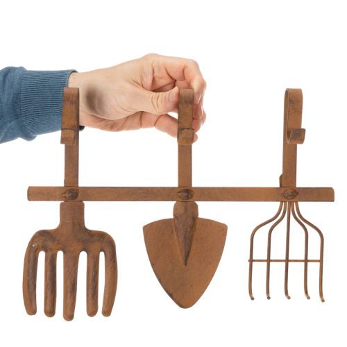 Hakenleiste Gartenwerkzeuge, Gartendeko, Harke Spaten Rechen, Garderobe aus Metall Edelrost L33,5cm | Floristik21.de
