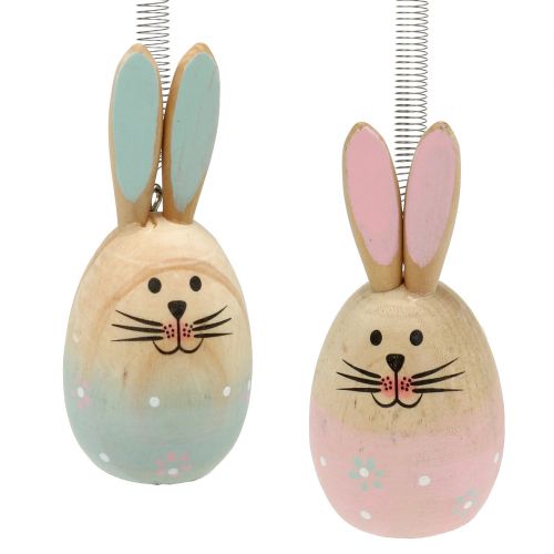Hase mit Feder zum Aufhängen Rosa, Blau 9cm - 9,5cm | Floristik21.de