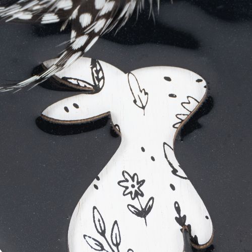 Artikel Holz Osterdeko Hänger Ei 10cm mit Hase und Feder für Innenbereich, 6 Stück