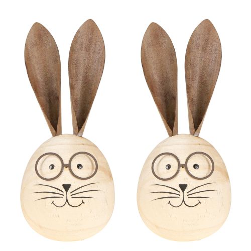 Artikel Dekorativer Holz-Osterhase mit Metall-Brille und witzigen Details im 2er-Set, 19 cm hoch