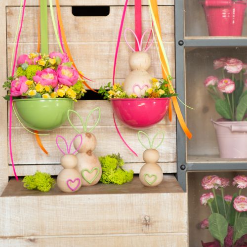 Artikel Holzhase Dekofigur mit Drahtohren, 11cm, Osterdeko, 4er-Set, Naturholz