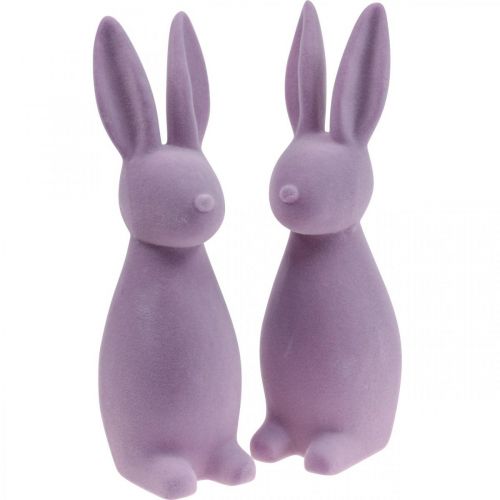 Floristik21 Deko Hase Deko-Osterhase – 2. Wahl – Beflockt Flieder Lila H29,5cm 2 St