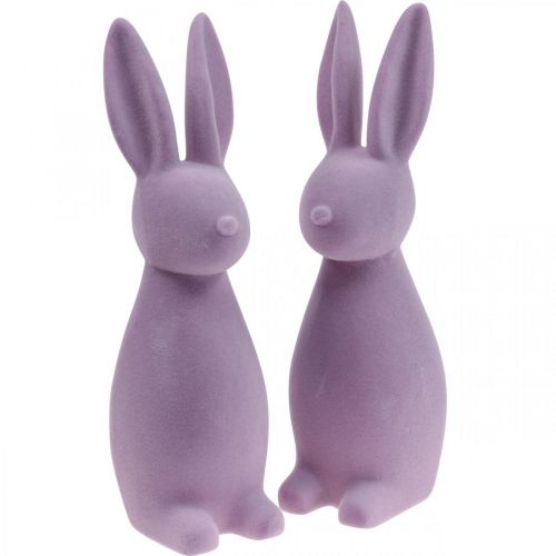 Floristik21 Deko Hase Deko-Osterhase Beflockt Flieder Lila H29,5cm 2St