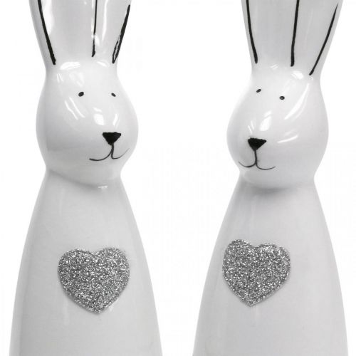Floristik21 Hase Keramik Schwarz Weiß, Osterhase Deko Hasenpaar mit Herz H20,5cm 2St