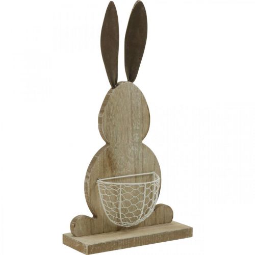 Floristik21 Holzhase mit Korb Osterhase Frühlingsdeko Natur, Weiß H36cm