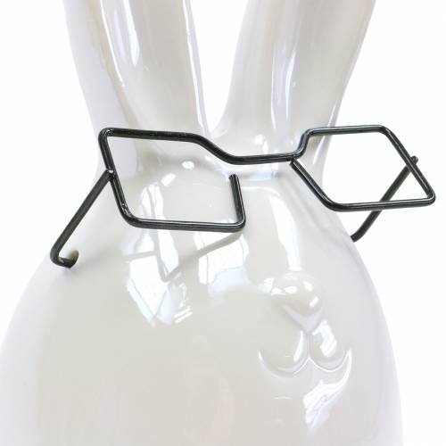 Floristik21 Osterhase mit Brille Weiß Perlmutt Keramik H27cm
