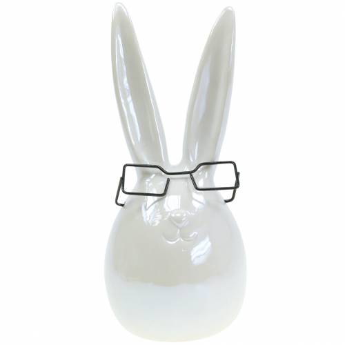 Floristik21 Osterhase mit Brille Weiß Perlmutt Keramik H27cm